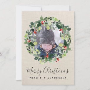 Merry Christmas Photo Card with Christmas Wreath