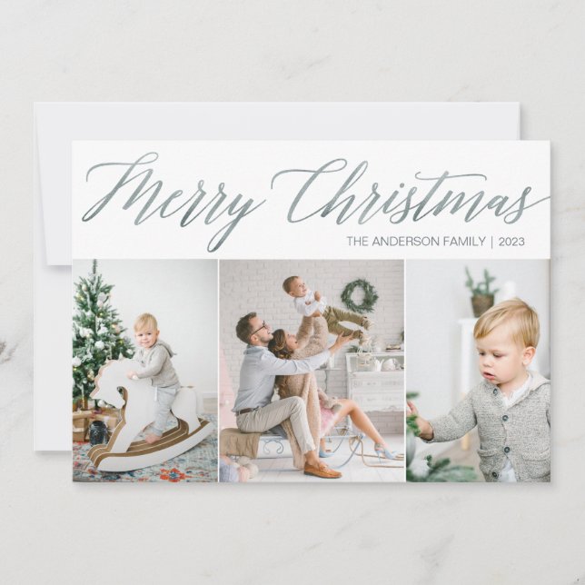 Merry Christmas Photo Card with Three Pictures (Front)