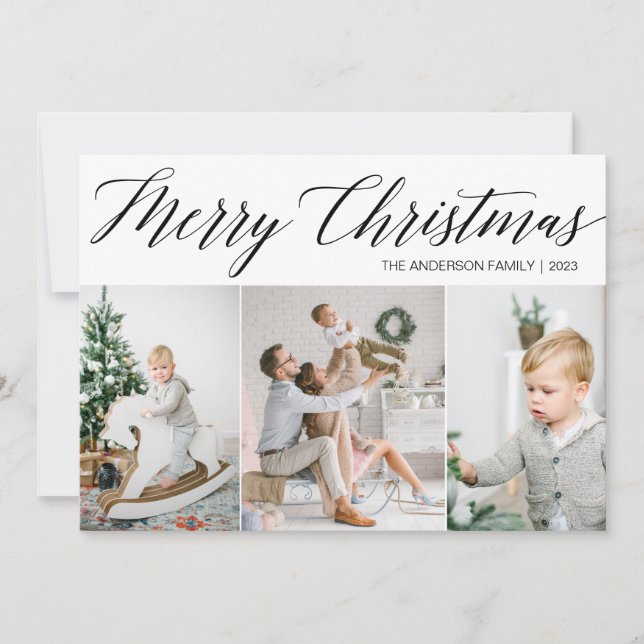 Merry Christmas Photo Card with Three Pictures (Front)