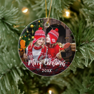 Merry Christmas Photo Ceramic Ornament