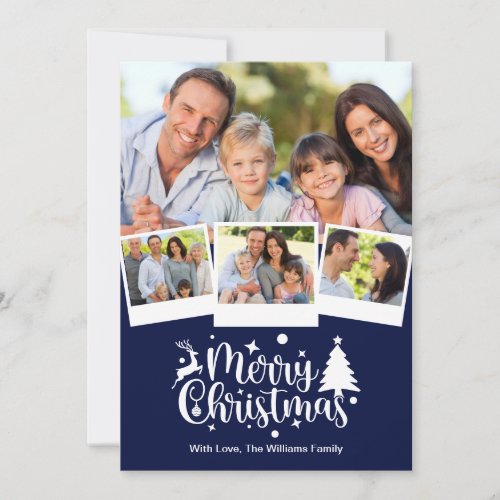 Merry Christmas Photo Christmas Navy Blue White Holiday Card