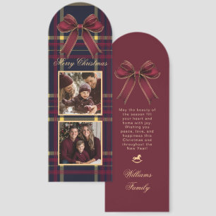 Merry Christmas Photo Classic Bow Plaid Holiday Bookmarks