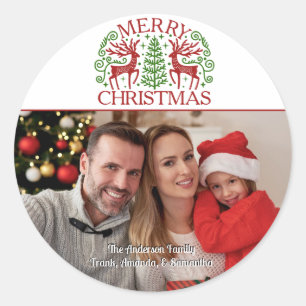 Merry Christmas Photo Classic Round Sticker