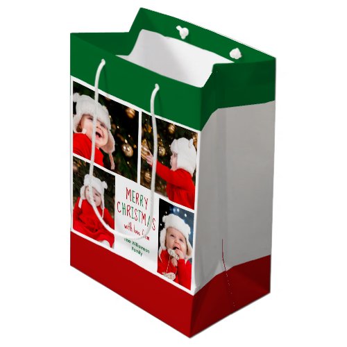 Merry Christmas Photo Collage Beautiful Custom Medium Gift Bag