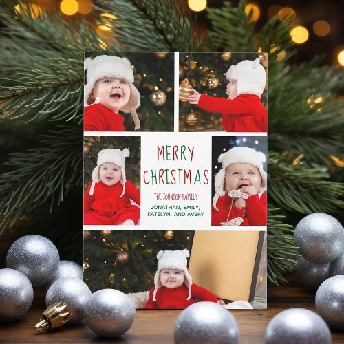 Merry Christmas Photo Collage Beautiful Red Green Holiday Card