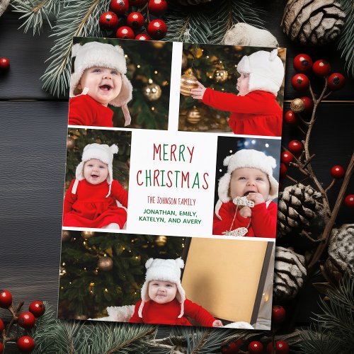 Merry Christmas Photo Collage Beautiful Red Green Postcard