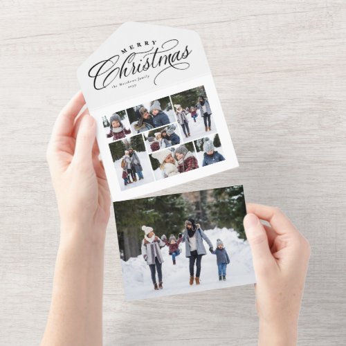 Merry Christmas photo collage black white trifold All In One Invitation