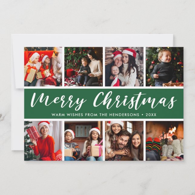Merry Christmas Photo Collage Calligraphy Holiday Card (Front)