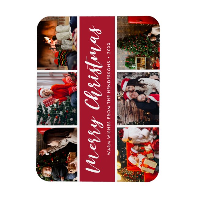 Merry Christmas Photo Collage Calligraphy Magnet (Vertical)