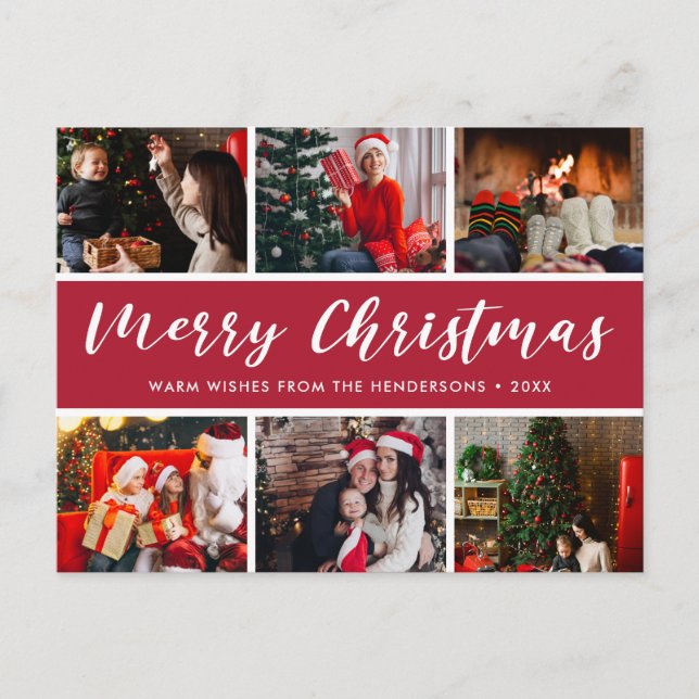 Merry Christmas Photo Collage Calligraphy Postcard (Front)