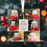 Merry Christmas Photo Collage Cute Personalized Glass Ornament<br><div class="desc">This cute,  modern Merry Christmas glass ornament features a classy layout of 6 family photos on a white background with pretty red and green typography. This beautiful kids photo holiday decor gift features your own child's photograph collage surrounding your festive message and family name in red.</div>