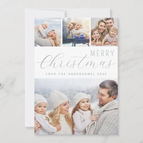 Merry Christmas Photo Collage Dusty Gray Holiday Card