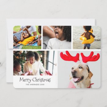 Merry Christmas Photo Collage Five Pictures Simple Holiday Card by rua_25 at Zazzle