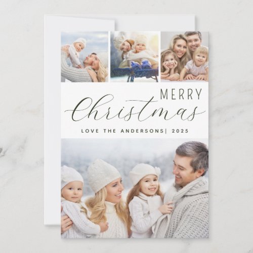 Merry Christmas Photo Collage Green Holiday Card