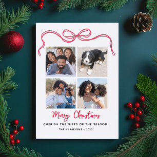 Merry Christmas Photo Collage Hand Drawn Bow Letterpress Photo Cards