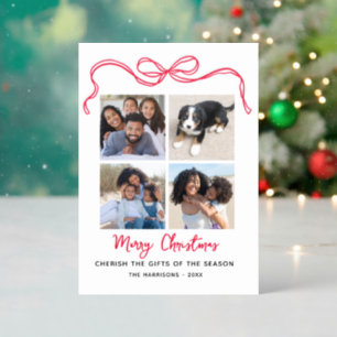 Merry Christmas Photo Collage Hand Drawn Bow Letterpress Photo Cards