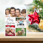 Merry Christmas Photo Collage Holiday Card<br><div class="desc">Simple folded holiday photo collage card. "Merry Christmas" is written in a stylish script. Personalize with 4 photos and your family name and the year. On the inside,  add a personalized greeting or leave blank.</div>