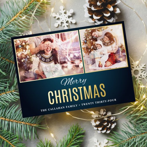 Merry Christmas Photo Collage Luxury Foil Holiday Card
