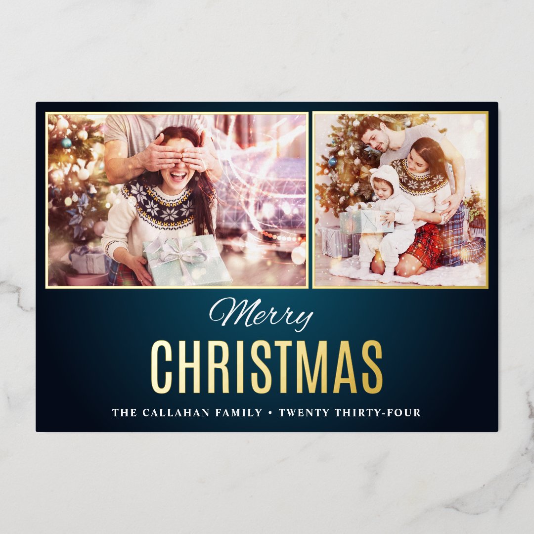 Merry Christmas Photo Collage Luxury Foil Holiday Card Zazzle