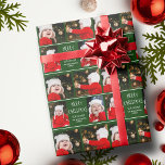 Merry Christmas Photo Collage Personalized Green Wrapping Paper<br><div class="desc">This cute,  modern Merry Christmas wrapping paper features a classy layout of 4 family photos on a green background with pretty white typography and festive stripes. This beautiful kids photo holiday gift wrap features your own child's photograph collage surrounding your message and family name.</div>