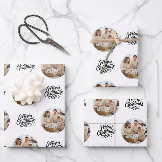 Merry Christmas Photo Collage Personalized  Wrapping Paper Sheets (Front)