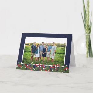 Merry Christmas Photo Collage Pine Branch & Berry Holiday Card