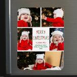 Merry Christmas Photo Collage Pretty Magnet Card<br><div class="desc">This cute,  modern Merry Christmas magnet card features a classy layout of 5 family photos on a white background with pretty red and green typography. This beautiful kids photo magneticholiday card features your own child's photograph collage surrounding your festive message and family name in green.</div>