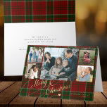 Merry Christmas photo collage red green plaid  Holiday Card<br><div class="desc">Rustic elegant stylish Merry Christmas faux gold classic calligraphy script 5 family photos red and green plaid tartan folded holiday card with your custom personalized text message template.</div>