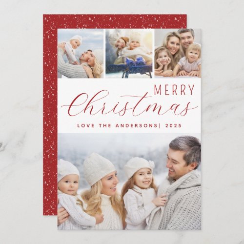 Merry Christmas Photo Collage Red Holiday Card