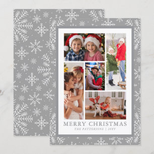 Merry Christmas Photo Collage Silver Snowflake Holiday Card