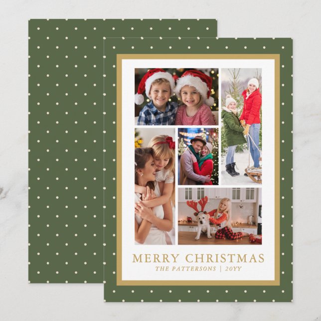 Merry Christmas Photo Collage Simple Modern Holiday Card (Front/Back)