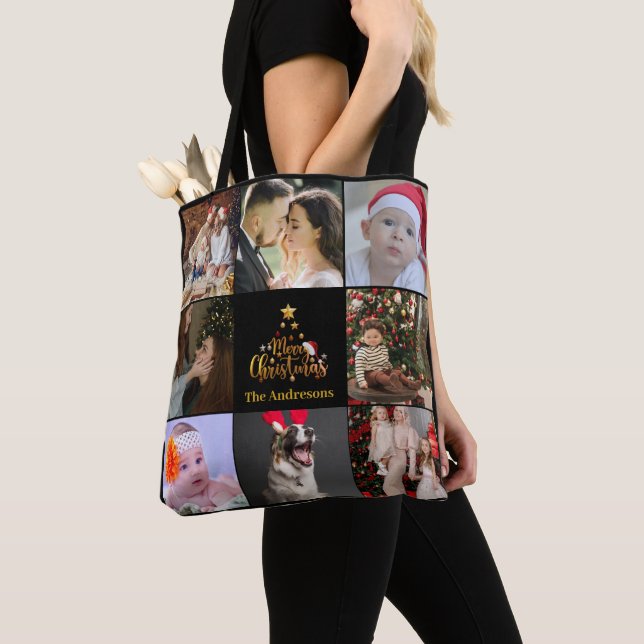 Merry Christmas Photo Collage Tote  Bag (Close Up)