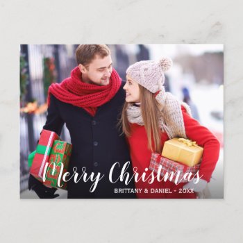 Merry Christmas Photo Couple Postcard Ws by HappyMemoriesPaperCo at Zazzle