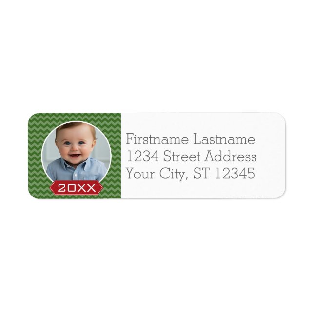 Merry Christmas Photo Custom Year - Green Red Label (Front)