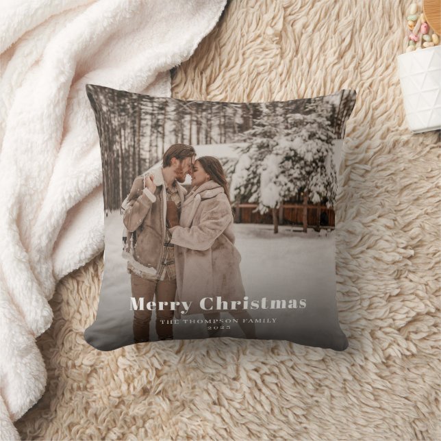 Merry Christmas Photo Dark Dusky Throw Pillow (Blanket)