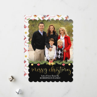Merry Christmas Photo Decorated Pine Garland Holiday Card