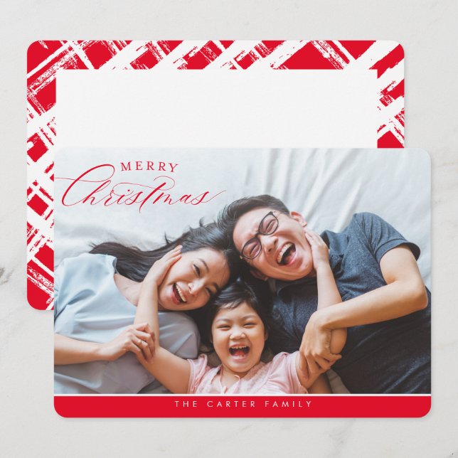 MERRY CHRISTMAS PHOTO elegant calligraphy  red Holiday Card (Front/Back)