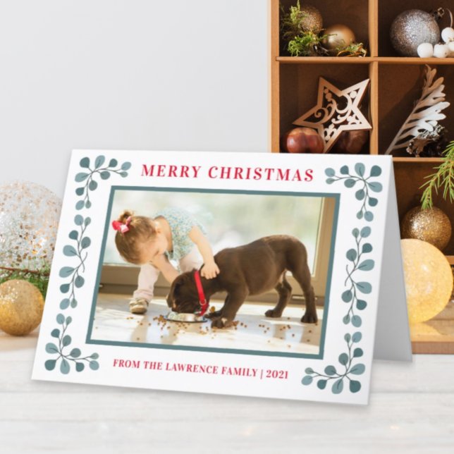 Merry Christmas Photo Eucalyptus Botanical Holiday Card (Creator Uploaded)