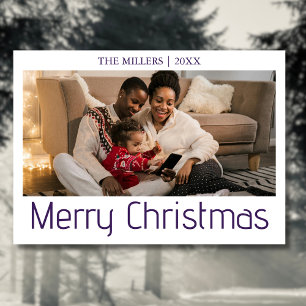 Merry Christmas Photo Family Midnight Purple Text Holiday Card