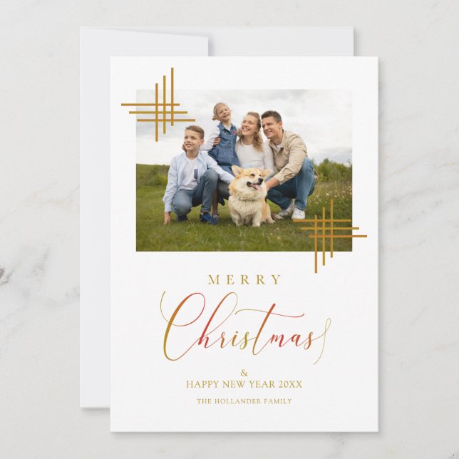 Merry Christmas Photo Family Minimalist Golden Card (Front)