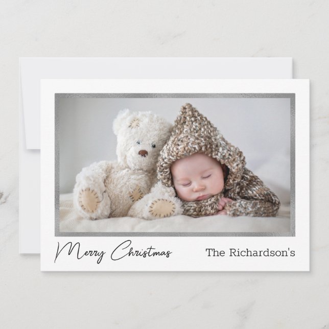 Merry Christmas Photo Family Modern Simple Holiday Card (Front)