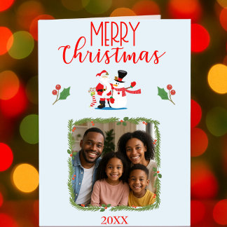 Merry Christmas Photo Family Snowman Holiday Card