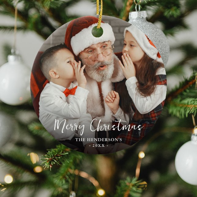 Merry Christmas Photo Festive Bauble  Ceramic Ornament (Creator Uploaded)