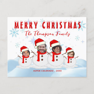 Merry Christmas Photo Funny Snowman Family  Postcard