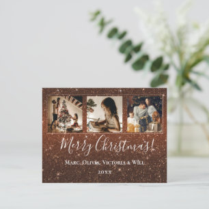 Merry Christmas Photo Glitter Holiday Postcard