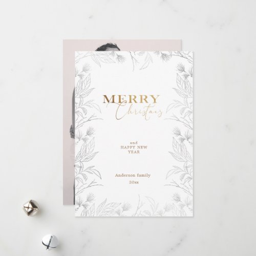 Merry Christmas Photo Gold Calligraphy Card