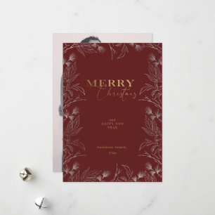 Merry Christmas Photo Gold Calligraphy Card