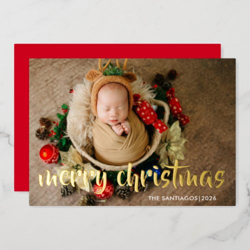 Merry Christmas Photo Gold Foil Holiday Card