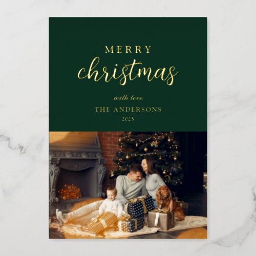 Merry Christmas Photo Gold Foil Holiday Card