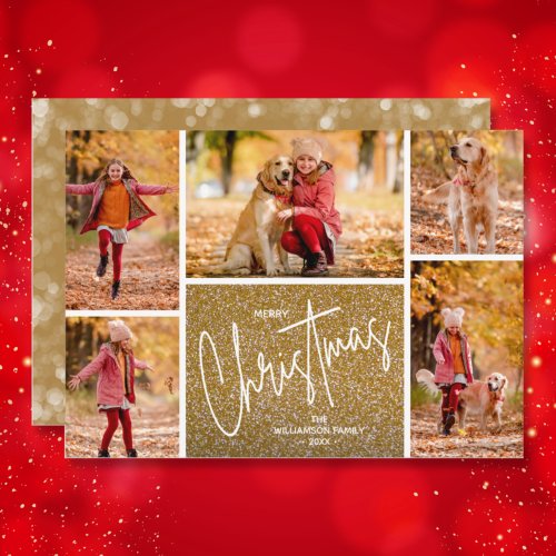 Merry Christmas Photo Gold Holiday Card